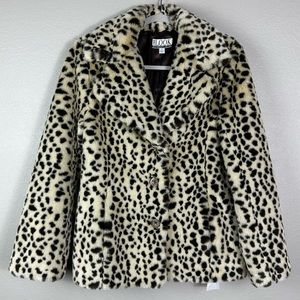 Faux Leopard Fur Button Jacket Coat Small S